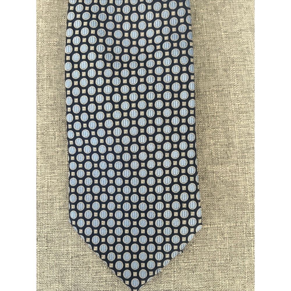 Setazone Handmade 100% Silk Light Dark Blue Gold Circle Square Silk Tie